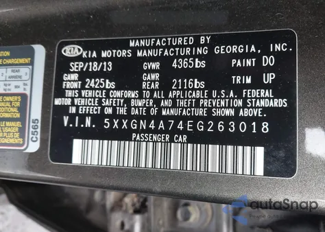 2014 Kia Optima Ex z USA, uszkodzony, nr VIN 5XXGN4A74EG263018